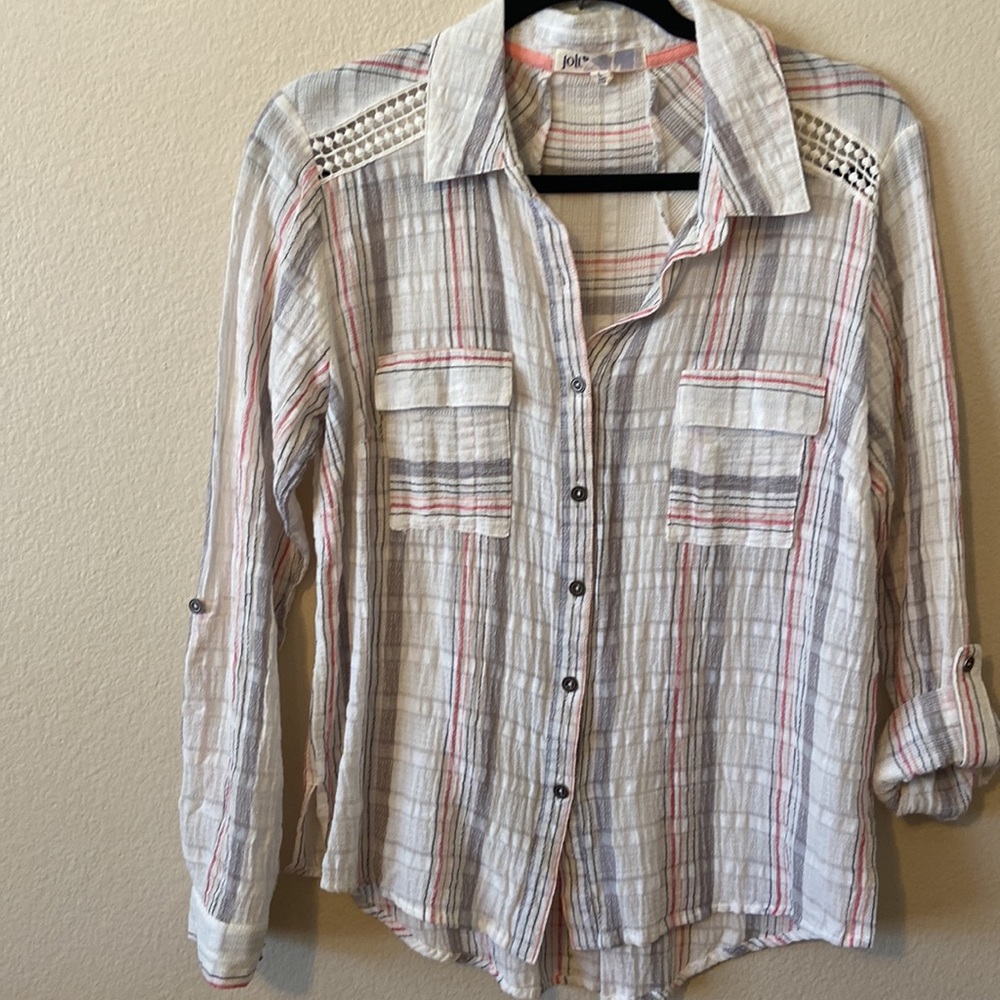 Semi Sheer Button Down Sleeves Roll up